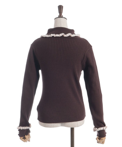 Bicolor Frill Rose Knit Top