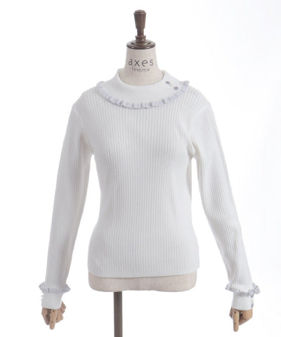 Bicolor Frill Rose Knit Top