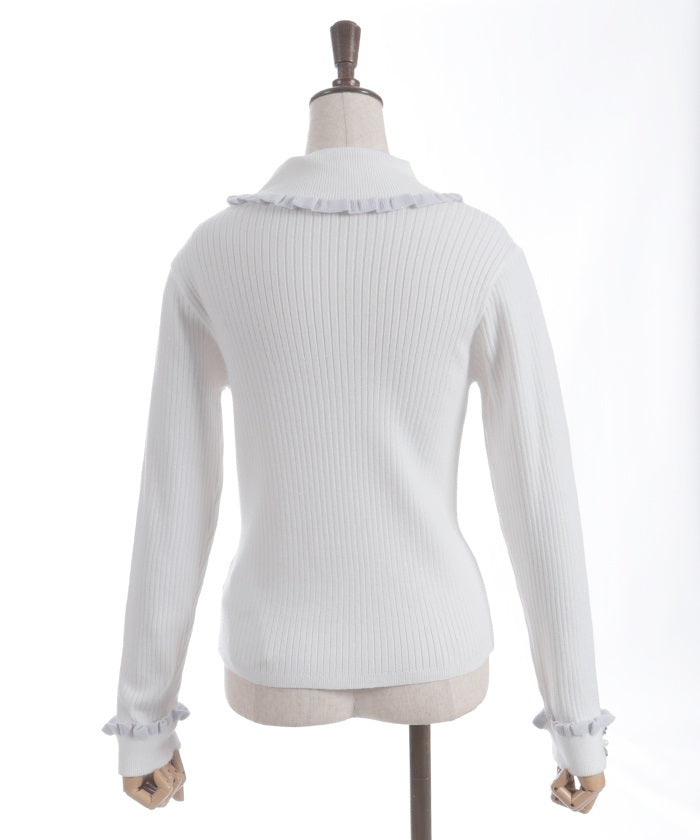 Bicolor Frill Rose Knit Top