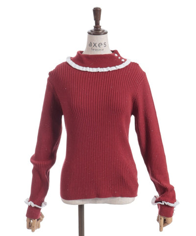 Bicolor Frill Rose Knit Top