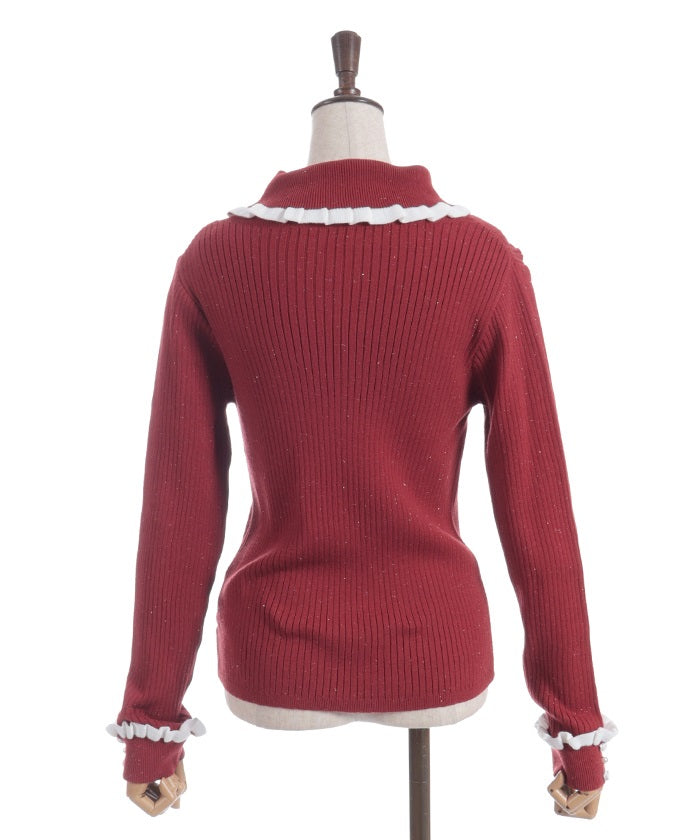 Bicolor Frill Rose Knit Top