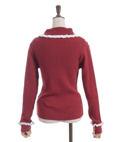 Bicolor Frill Rose Knit Top