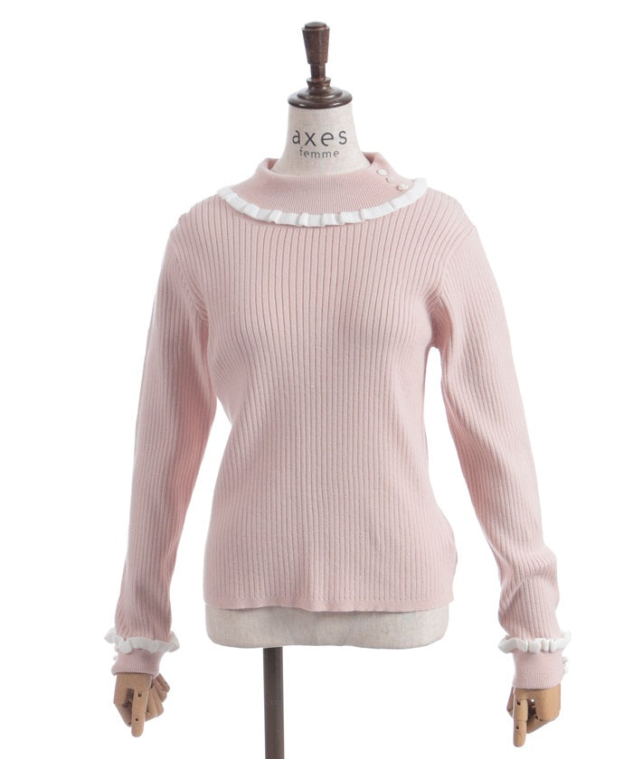 Bicolor Frill Rose Knit Top
