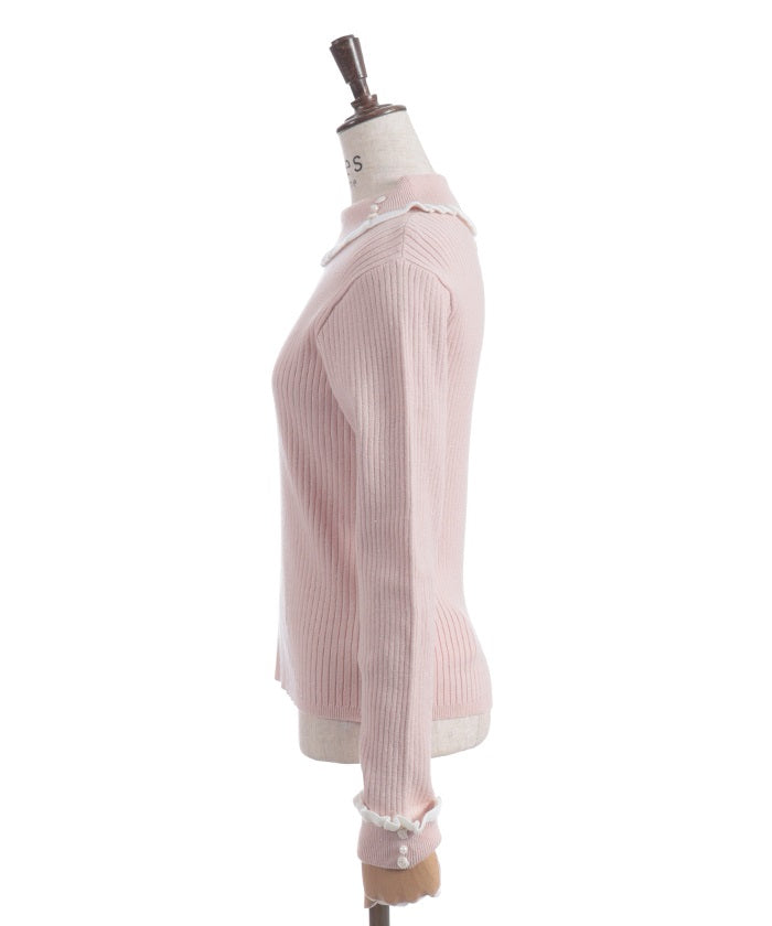 Bicolor Frill Rose Knit Top