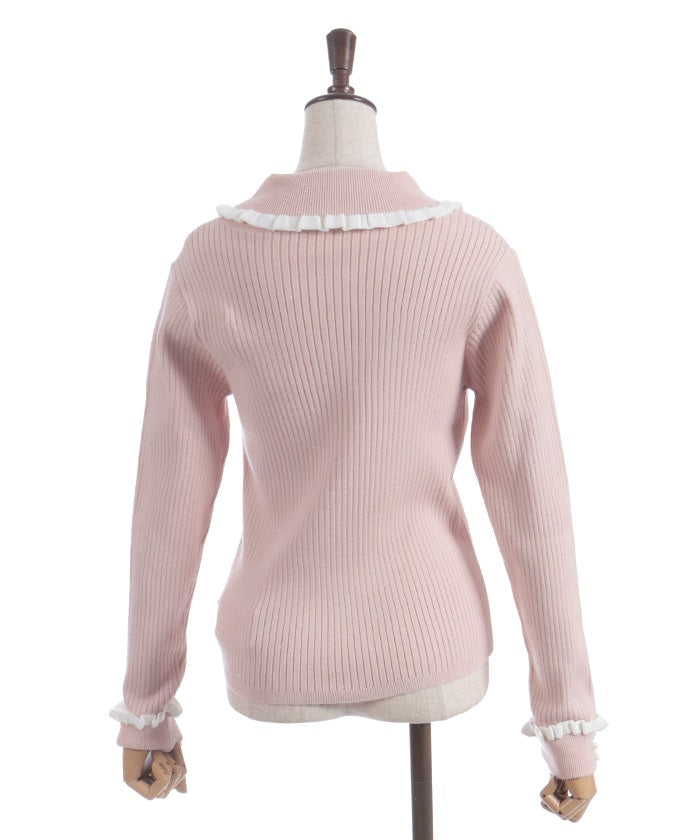 Bicolor Frill Rose Knit Top