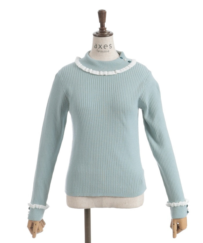 Bicolor Frill Rose Knit Top