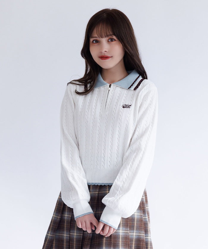 Lace & Bicolor Knit Polo