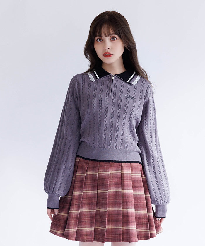 Lace & Bicolor Knit Polo