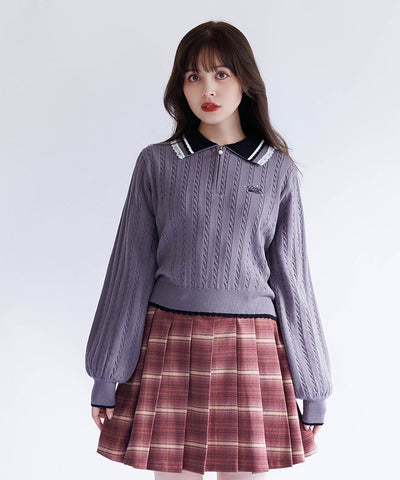 Lace & Bicolor Knit Polo