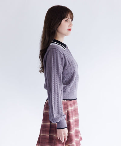 Lace & Bicolor Knit Polo