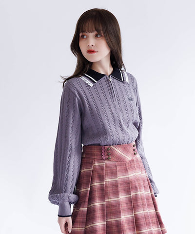 Lace & Bicolor Knit Polo