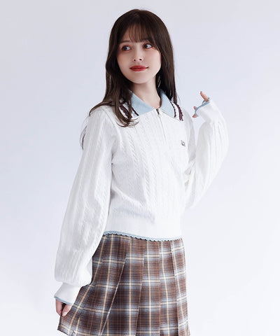 Lace & Bicolor Knit Polo