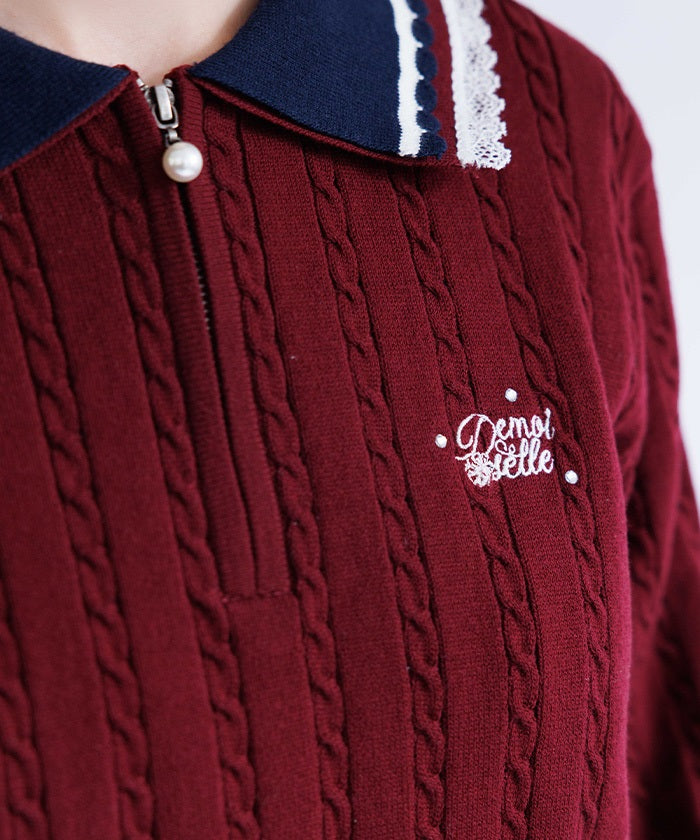 Lace & Bicolor Knit Polo