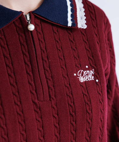 Lace & Bicolor Knit Polo