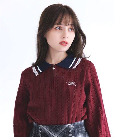 Lace & Bicolor Knit Polo