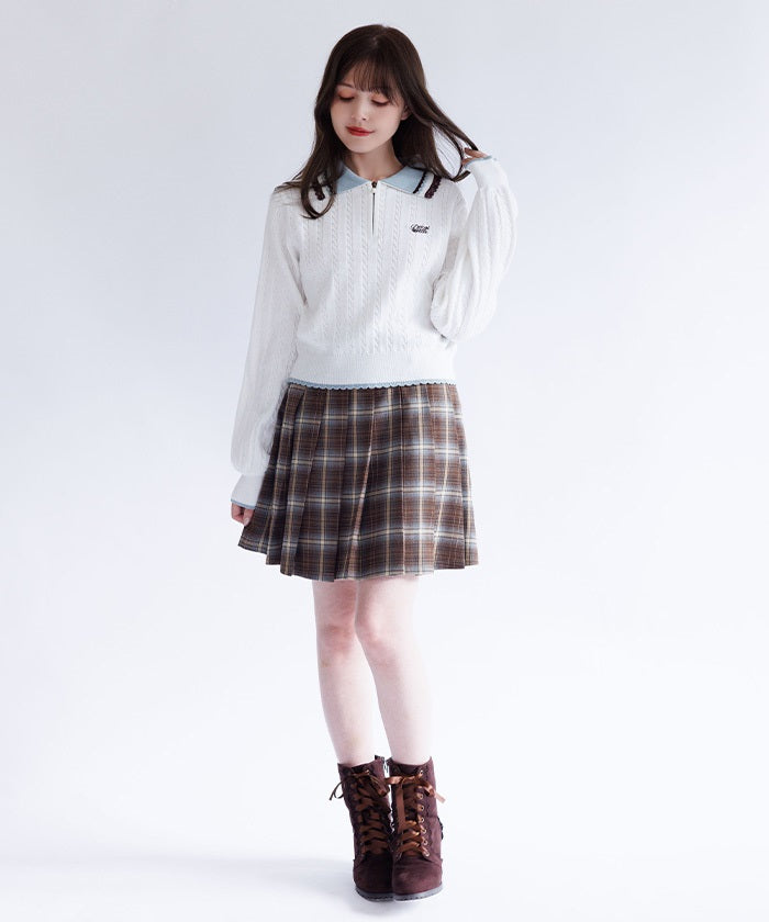 Lace & Bicolor Knit Polo