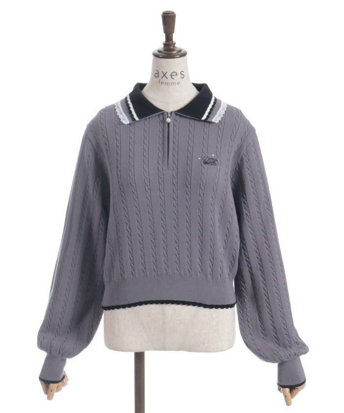 Lace & Bicolor Knit Polo