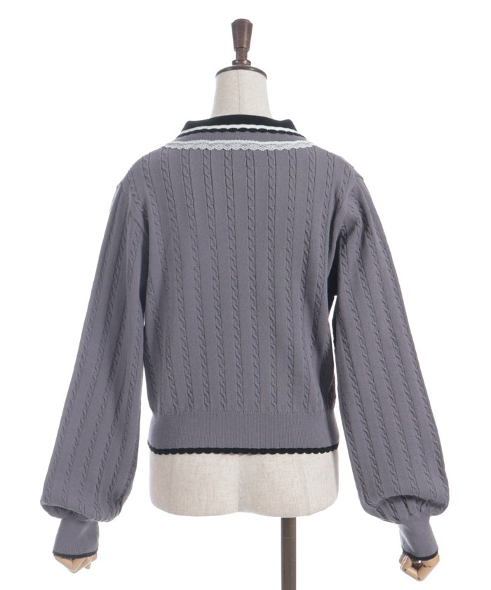 Lace & Bicolor Knit Polo