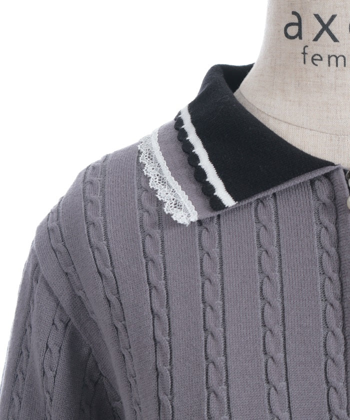 Lace & Bicolor Knit Polo