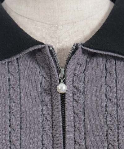 Lace & Bicolor Knit Polo