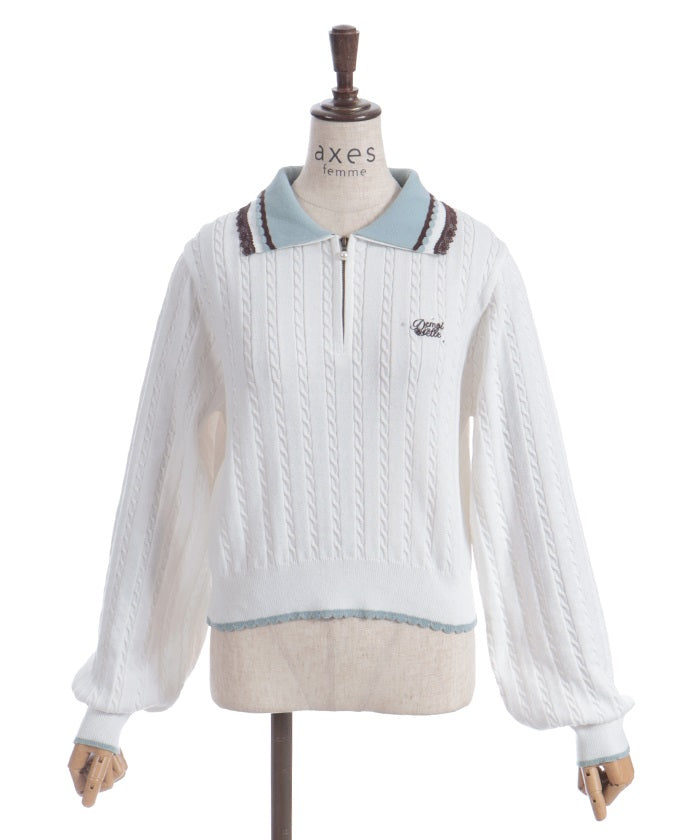 Lace & Bicolor Knit Polo