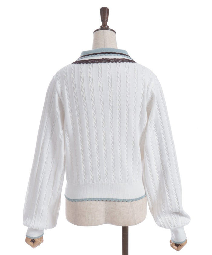 Lace & Bicolor Knit Polo