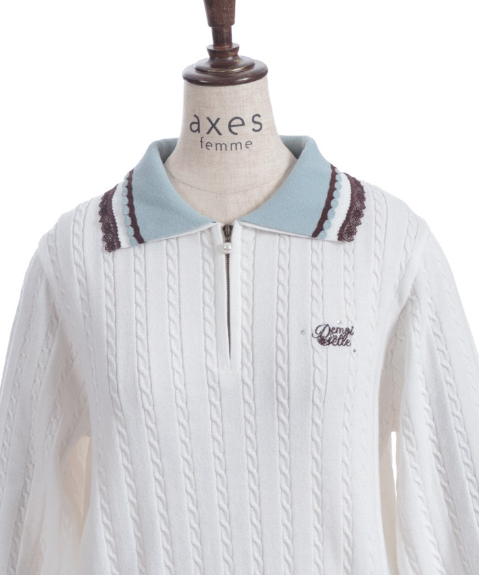 Lace & Bicolor Knit Polo