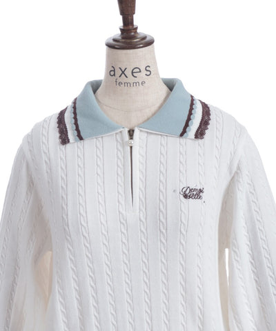 Lace & Bicolor Knit Polo