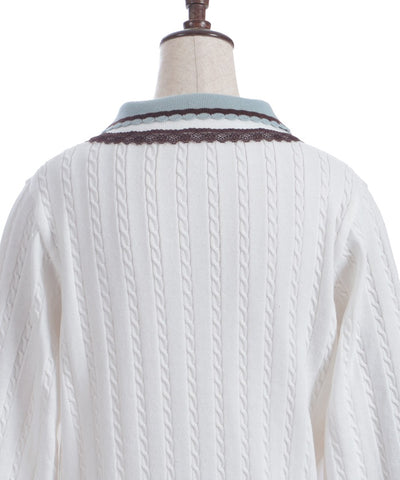 Lace & Bicolor Knit Polo