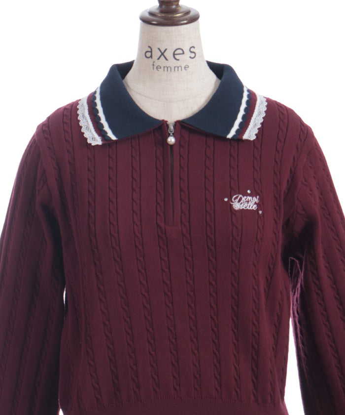 Lace & Bicolor Knit Polo