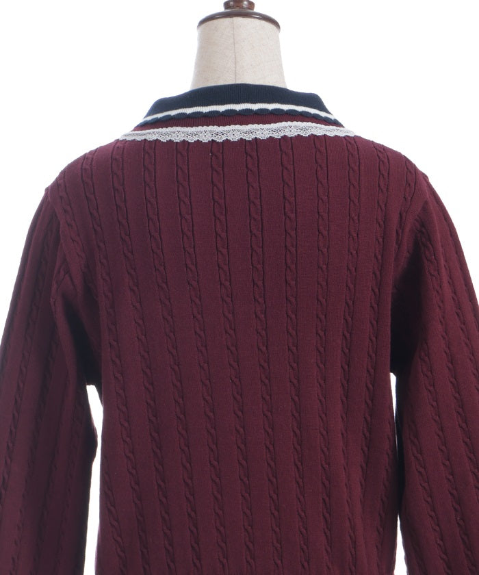 Lace & Bicolor Knit Polo