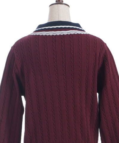 Lace & Bicolor Knit Polo