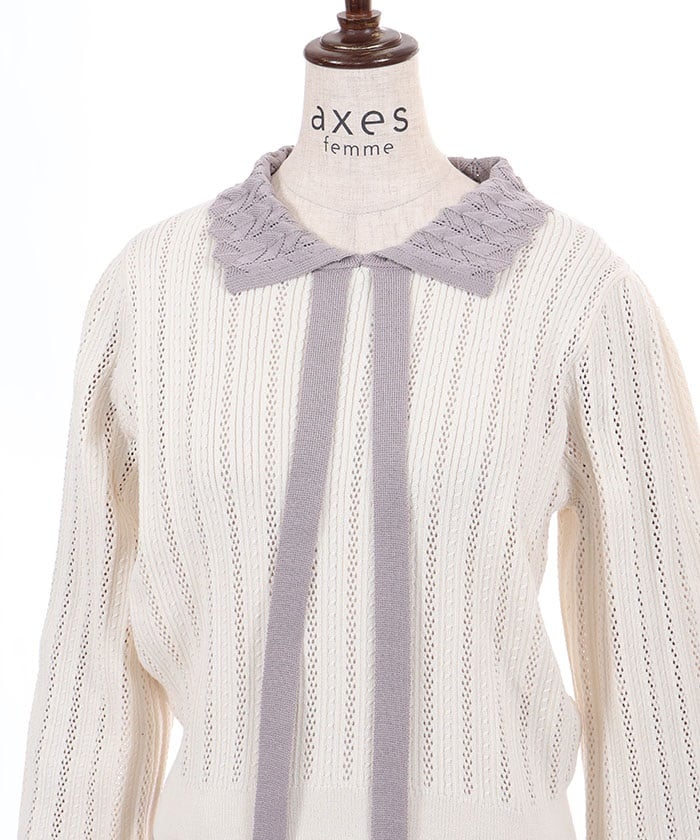 Bicolor Knit Pullover with Collar – axes femme from JAPAN
