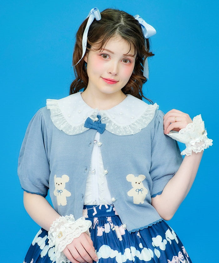 Bear Pattern Short Sleeve Knit Cardigan – axes femme from JAPAN