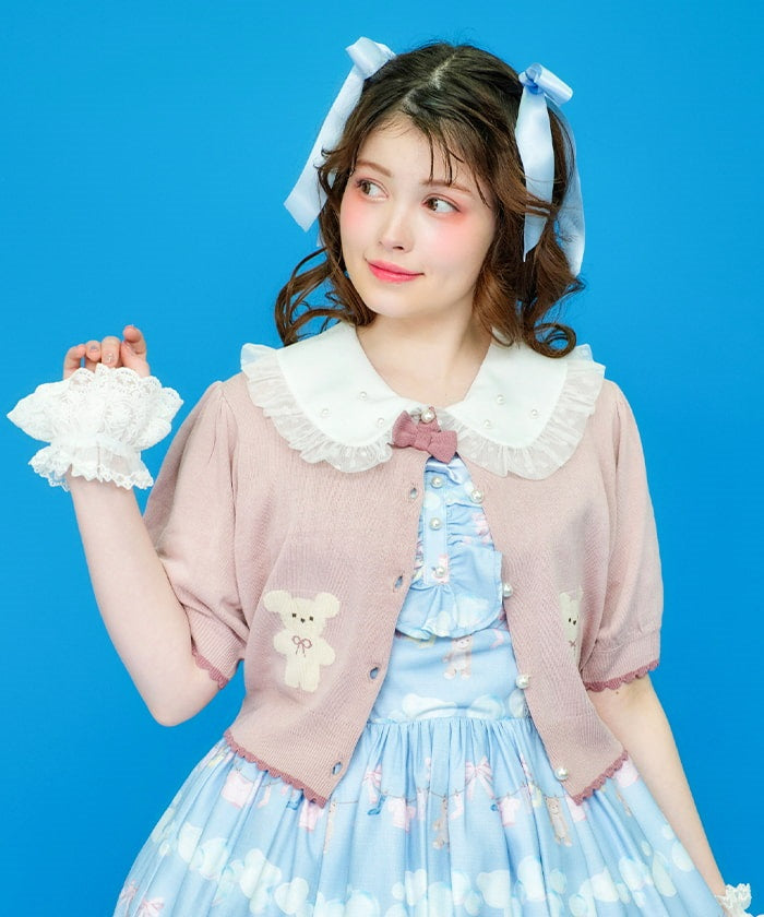 Bear Pattern Short Sleeve Knit Cardigan – axes femme from JAPAN