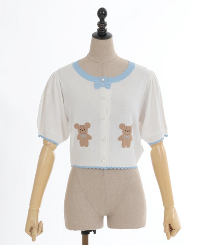Bear Pattern Short Sleeve Knit Cardigan