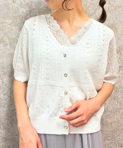 Contact Cooling Openwork Knit Cardigan