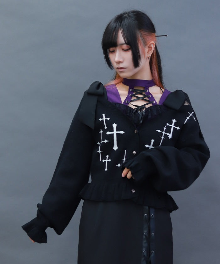 Cross Jacquard Knit Cardigan – axes femme from JAPAN