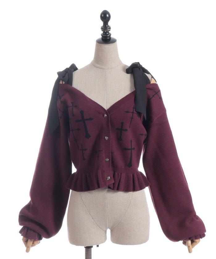 Cross Jacquard Knit Cardigan – axes femme from JAPAN