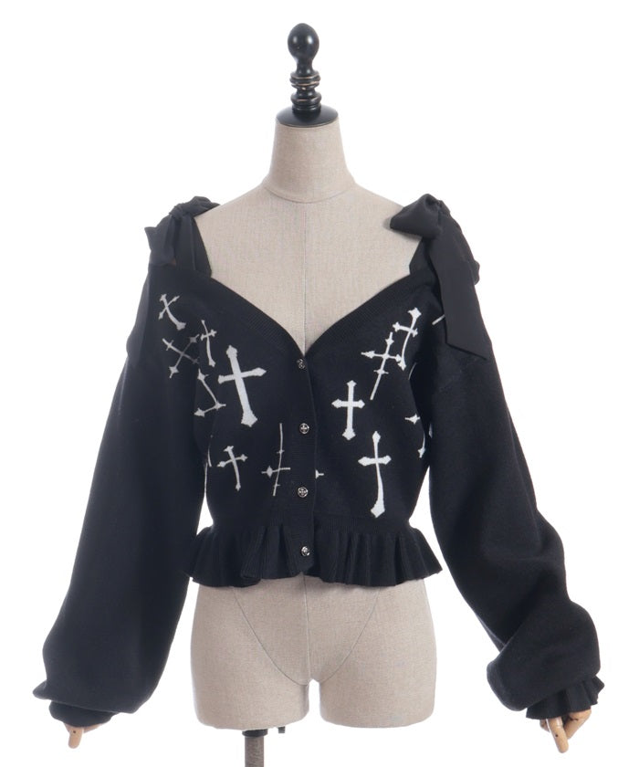 Cross Jacquard Knit Cardigan – axes femme from JAPAN