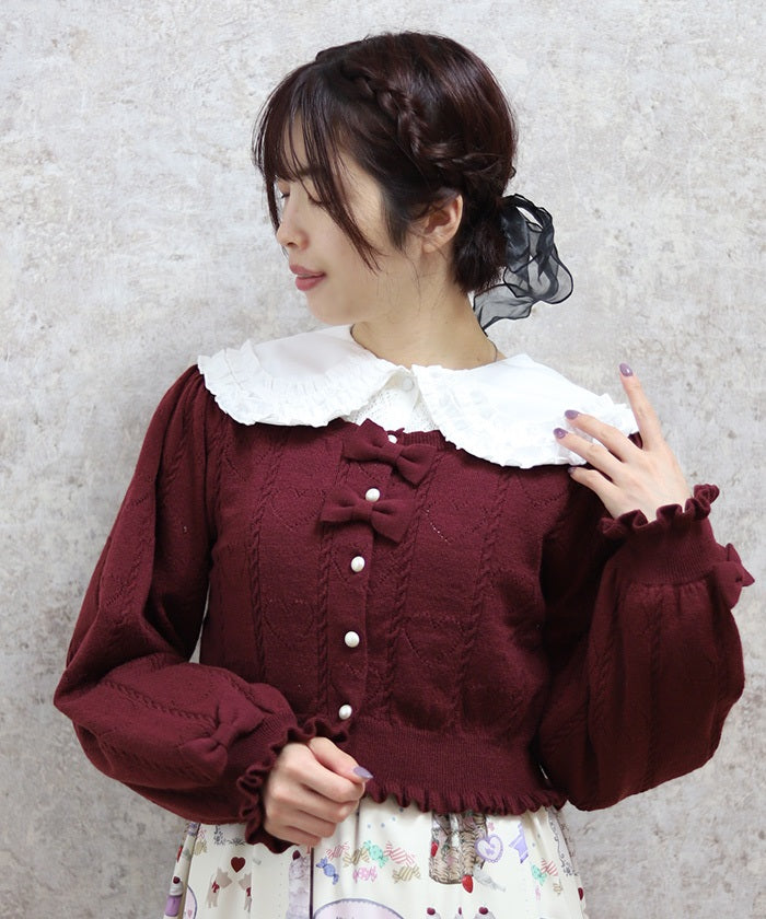 Heart Openwork Long Sleeve Knit Cardigan