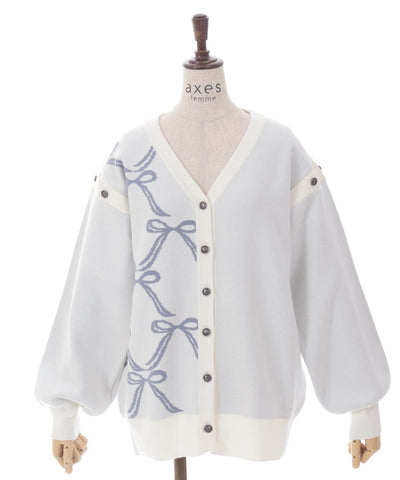 Ribbon Jacquard Bicolor Cardigan