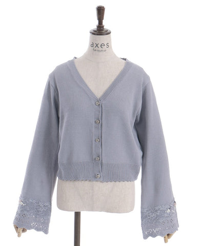 Ribbon Rose Flare Sleeve Knit Cardigan (Pre-order)