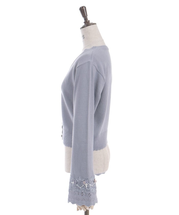 Ribbon Rose Flare Sleeve Knit Cardigan (Pre-order)