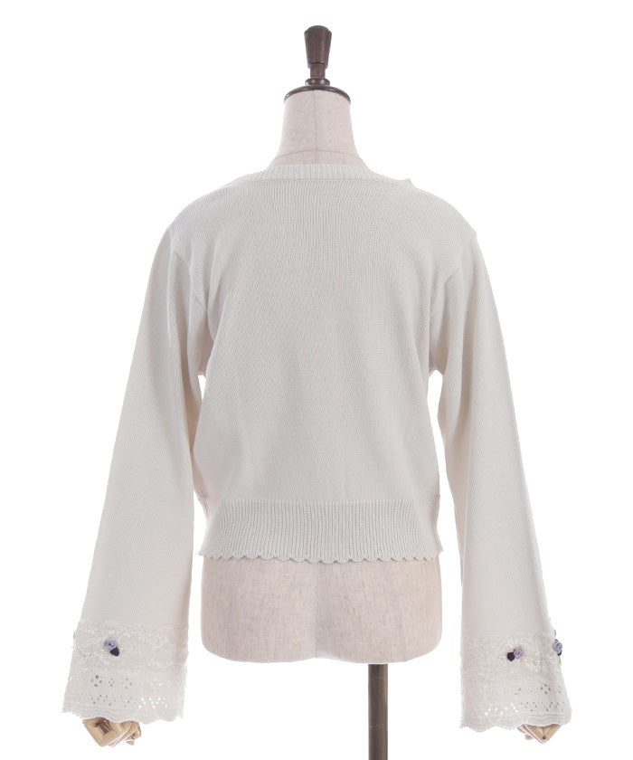 Ribbon Rose Flare Sleeve Knit Cardigan (Pre-order)