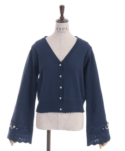 Ribbon Rose Flare Sleeve Knit Cardigan (Pre-order)