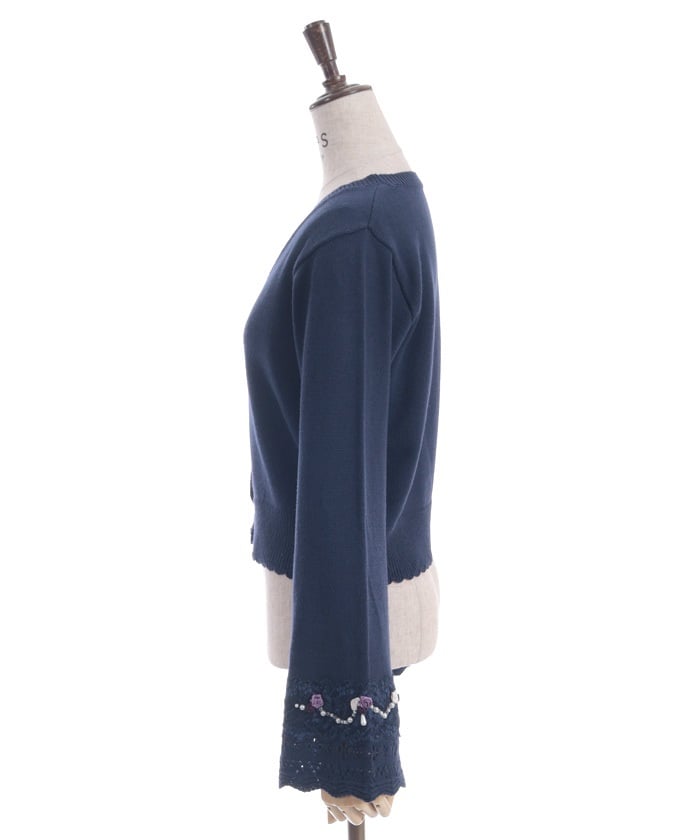 Ribbon Rose Flare Sleeve Knit Cardigan (Pre-order)