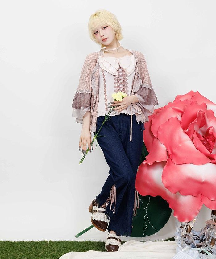 Openwork Knit Cape – axes femme from JAPAN