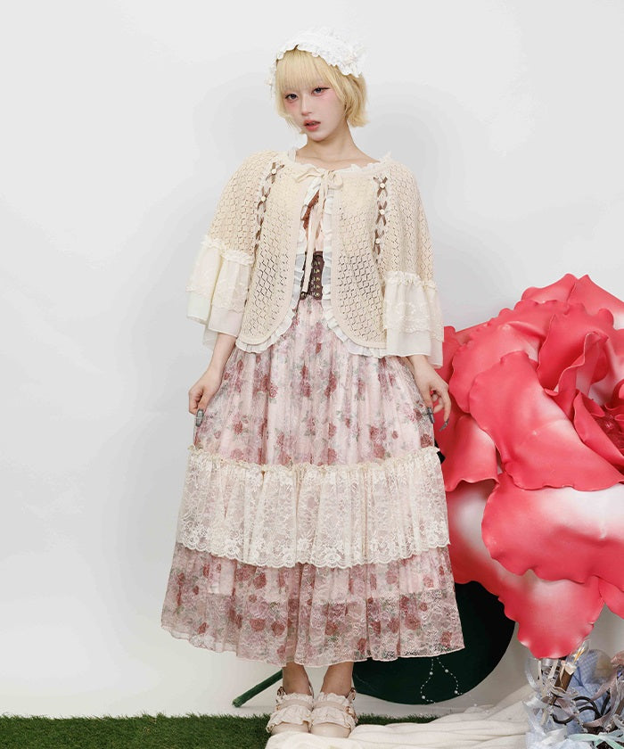 Openwork Knit Cape – axes femme from JAPAN
