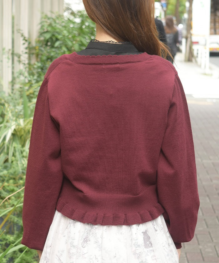 Music Embroidery Short Knit Cardigan – axes femme from JAPAN